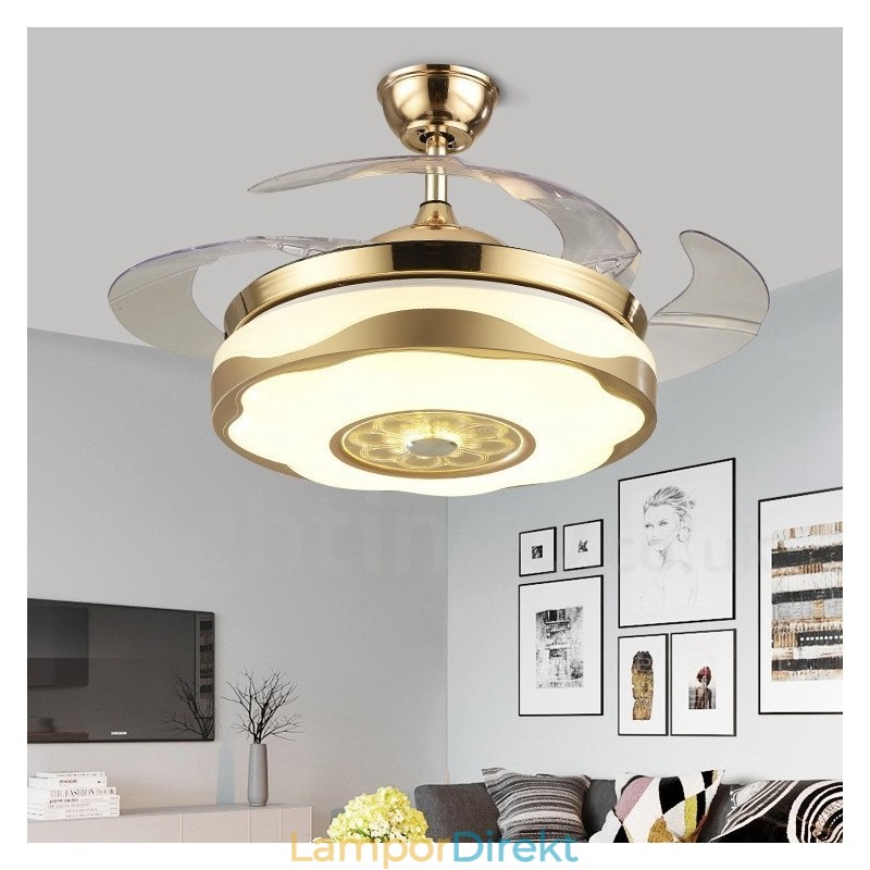 108 Cm (42") 91 Cm (36") Modern Modern Fjärrkontroll Guldfärgad Takfläktlampa Med Akrylskärm Mute Ren Kopparmotor