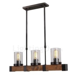 3 Ljus Vintage Trä Ljuskrona Industriell Vind Loft Trä Linjär Hängande Belysning