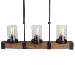 3 Ljus Vintage Trä Ljuskrona Industriell Vind Loft Trä Linjär Hängande Belysning