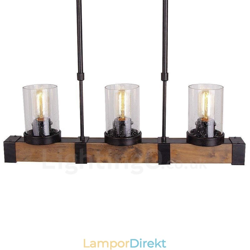 3 Ljus Vintage Trä Ljuskrona Industriell Vind Loft Trä Linjär Hängande Belysning