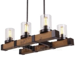 6 Ljus Vintage Trä Ljuskrona Industriell Vind Loft Trä Linjär Hängande Belysning