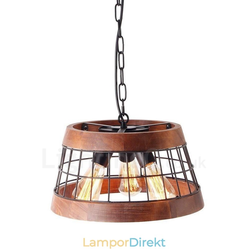 3 Ljus Ring Vintage Trä Ljuskrona Industriell Vind Loft Trä Linjär Hängande Belysning