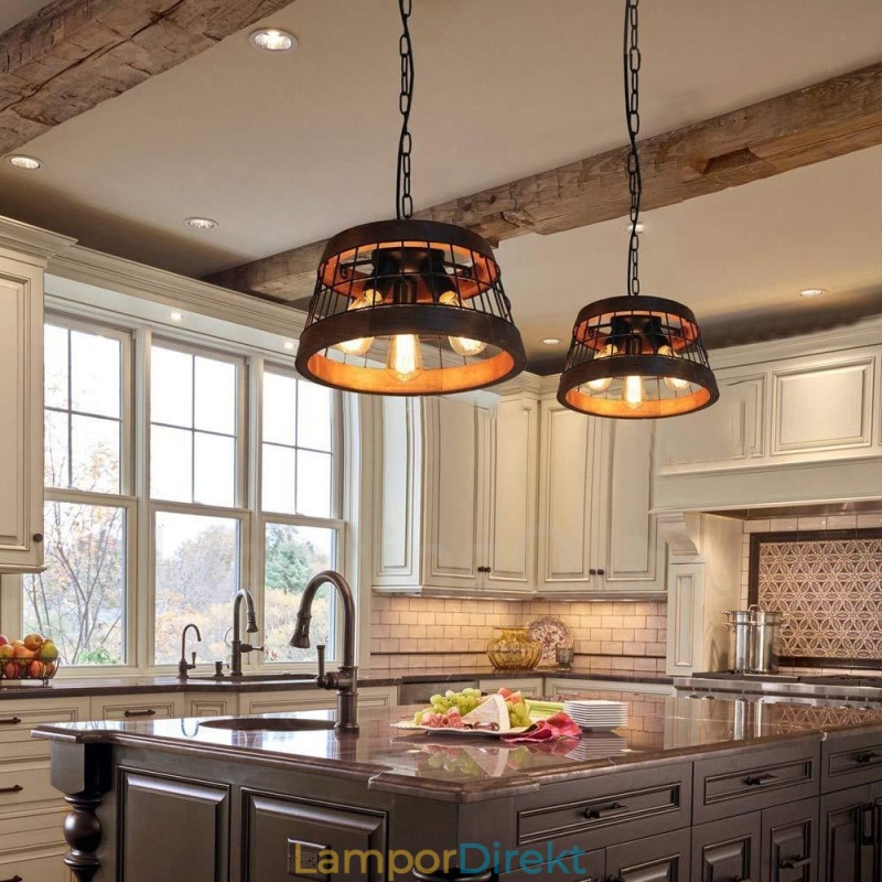 3 Ljus Ring Vintage Trä Ljuskrona Industriell Vind Loft Trä Linjär Hängande Belysning