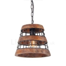 1 Ljus Ring Vintage Trä Ljuskrona Industriell Vind Loft Trä Linjär Hängande Belysning