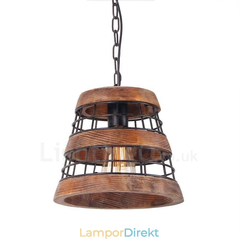 1 Ljus Ring Vintage Trä Ljuskrona Industriell Vind Loft Trä Linjär Hängande Belysning
