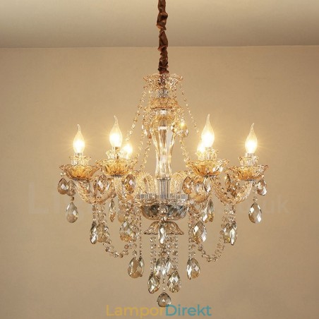 6 Ljus Cognac Färg Elegant Kristall Ljuskrona 6 Ljus Cognac Färg Elegant Kristall Ljuskrona