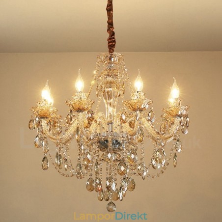 8 Ljus Cognac Färg Elegant Kristall Ljuskrona 8 Ljus Cognac Färg Elegant Kristall Ljuskrona