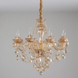 8 Ljus Bärnstensguld Elegant Ljuskrona I Kristall