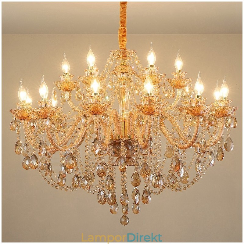 18 (12+6) Ljusbärnstensguld Elegant Kristallkrona