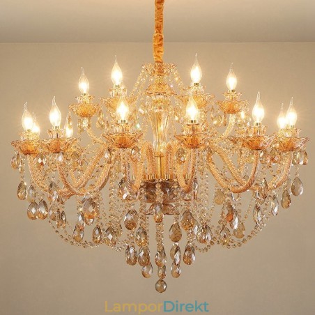 18 (12+6) Ljusbärnstensguld Elegant Kristallkrona 18 (12+6) Ljusbärnstensguld Elegant Kristallkrona