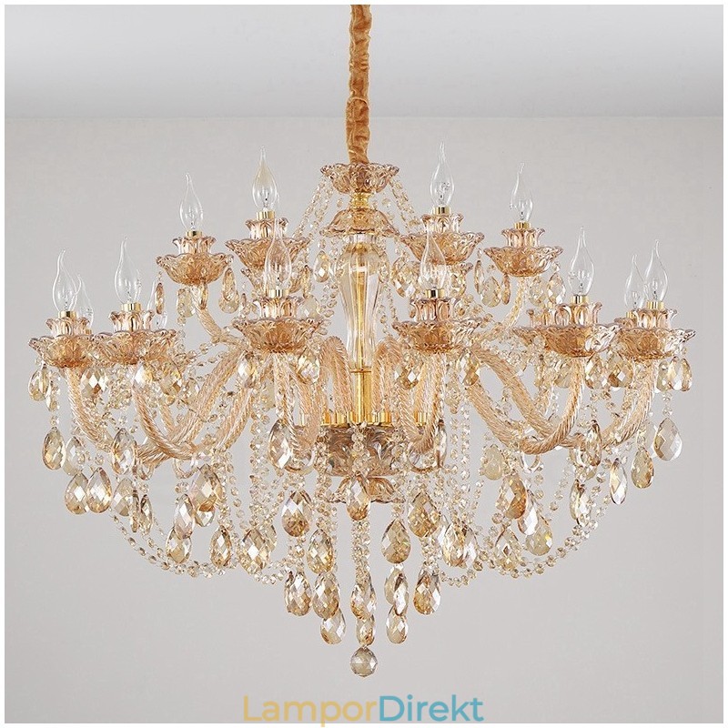 18 (12+6) Ljusbärnstensguld Elegant Kristallkrona
