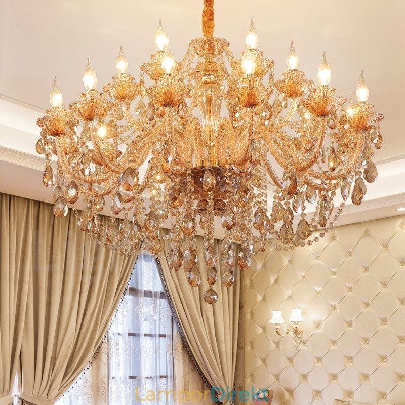 18 (12+6) Ljusbärnstensguld Elegant Kristallkrona