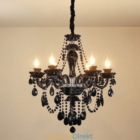 6 Ljus Svart Elegant Ljuskrona I Kristall 6 Ljus Svart Elegant Ljuskrona I Kristall