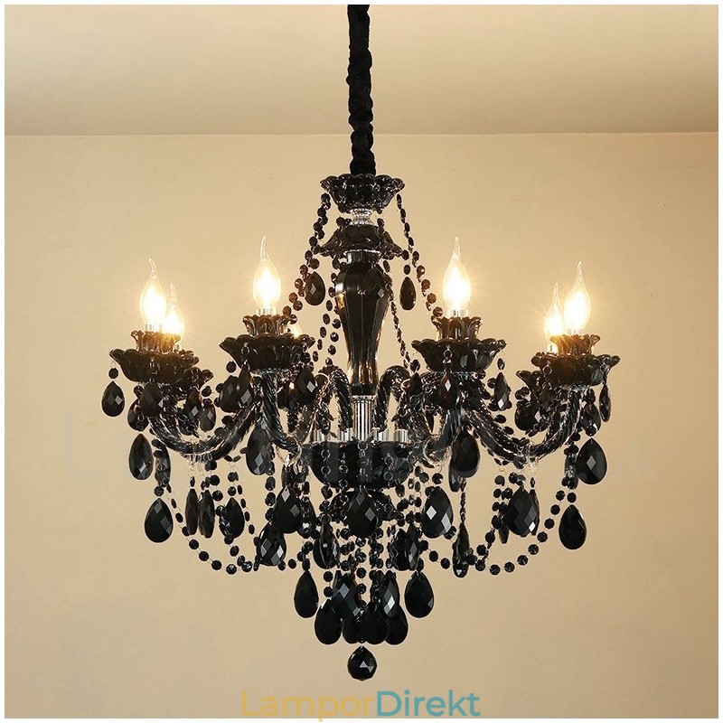 8 Ljus Svart Elegant Ljuskrona I Kristall