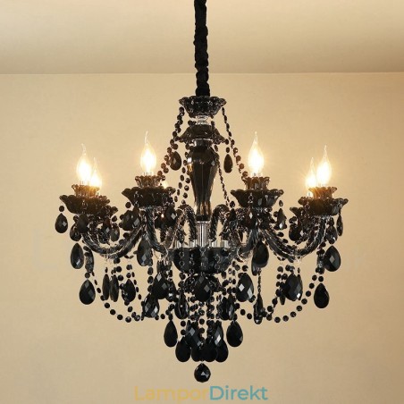 8 Ljus Svart Elegant Ljuskrona I Kristall 8 Ljus Svart Elegant Ljuskrona I Kristall
