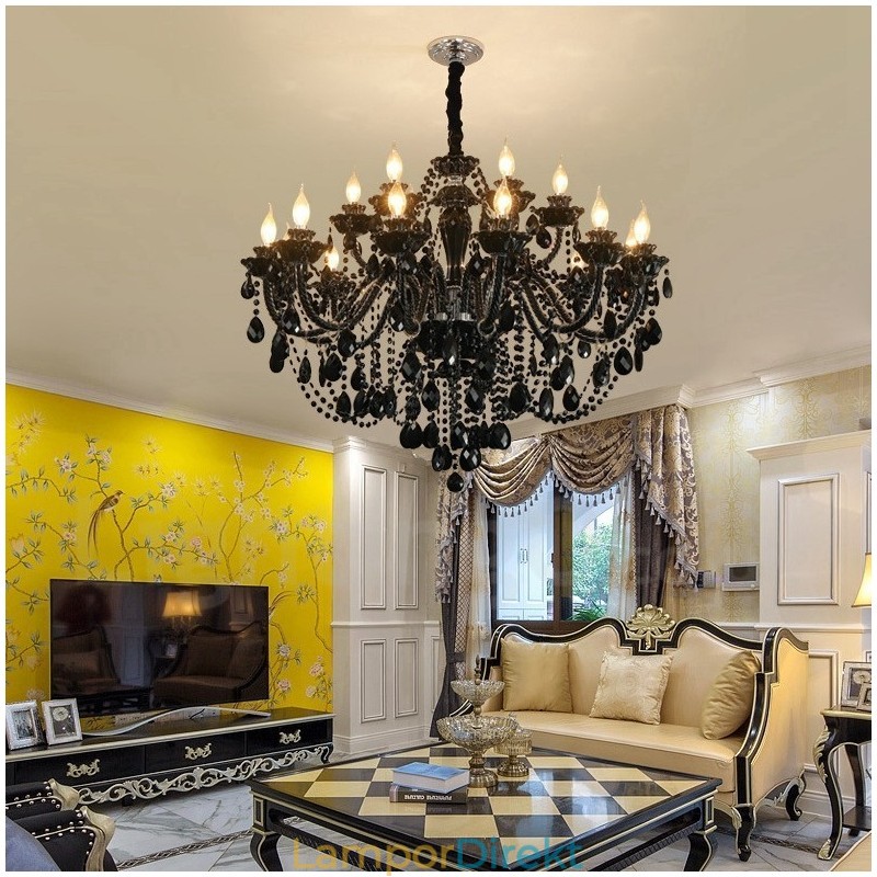 18 (12+6) Ljussvart Elegant Kristallljuskrona