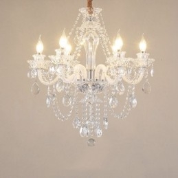 6 Ljus Ljuskrona I Klar Kristall Specialdesign Med Vita Armar