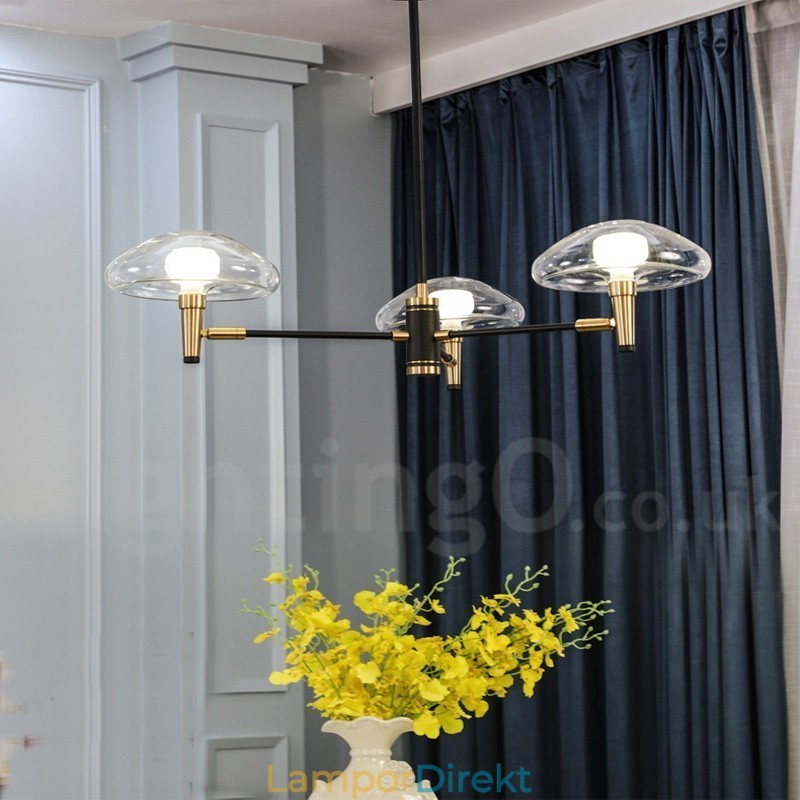 3 Ljus Mini Style Uplight Galvaniserad Målad Ljuskrona Med Glasskärmar