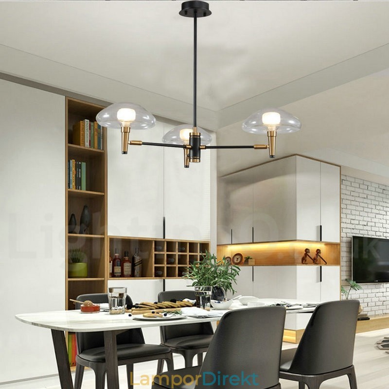 3 Ljus Mini Style Uplight Galvaniserad Målad Ljuskrona Med Glasskärmar