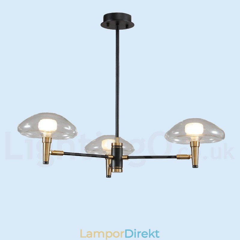 3 Ljus Mini Style Uplight Galvaniserad Målad Ljuskrona Med Glasskärmar