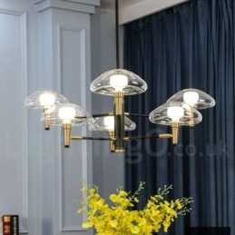 6 Light Uplight Galvaniserad, Målad Ljuskrona Med Glasskärmar