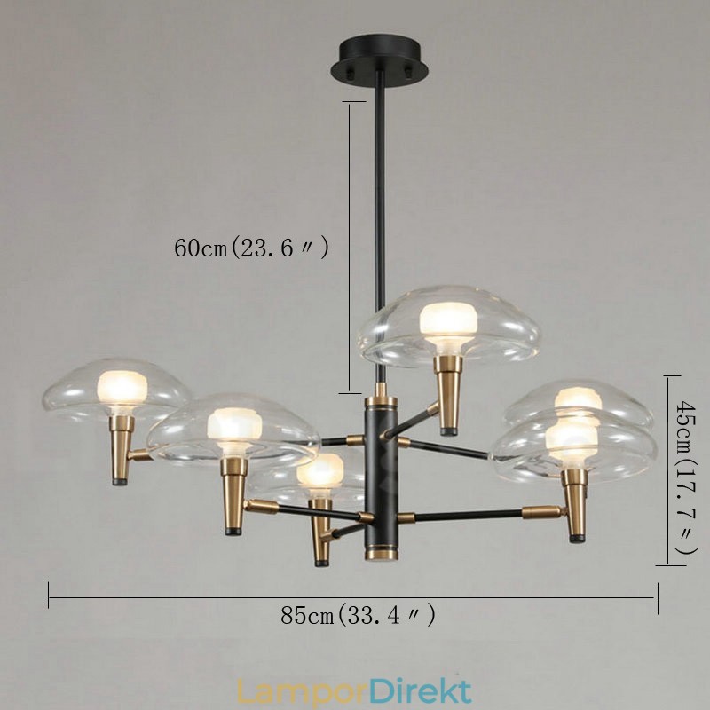 6 Light Uplight Galvaniserad, Målad Ljuskrona Med Glasskärmar