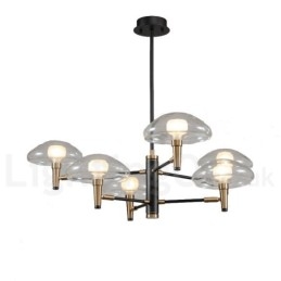 6 Light Uplight Galvaniserad, Målad Ljuskrona Med Glasskärmar