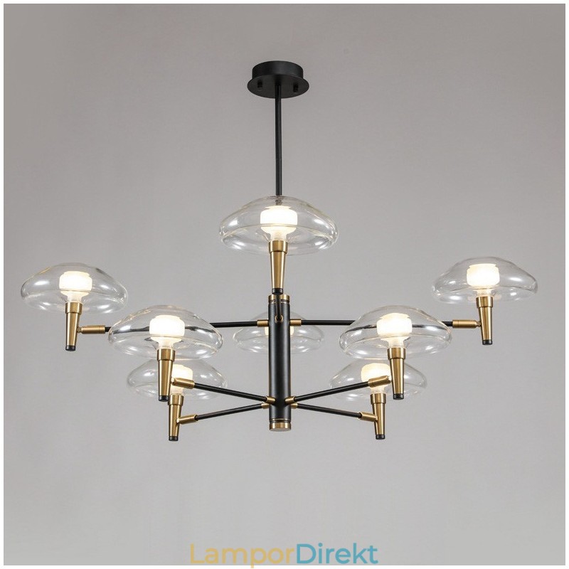 8 Light Uplight Galvaniserad, Målad Ljuskrona Med Glasskärmar