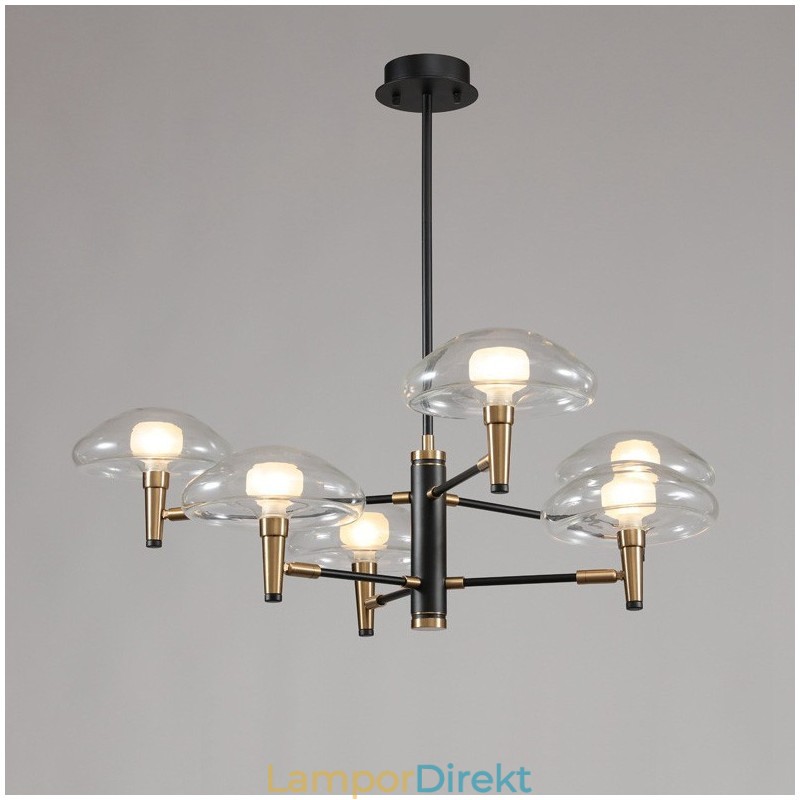 8 Light Uplight Galvaniserad, Målad Ljuskrona Med Glasskärmar