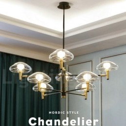 8 Light Uplight Galvaniserad, Målad Ljuskrona Med Glasskärmar