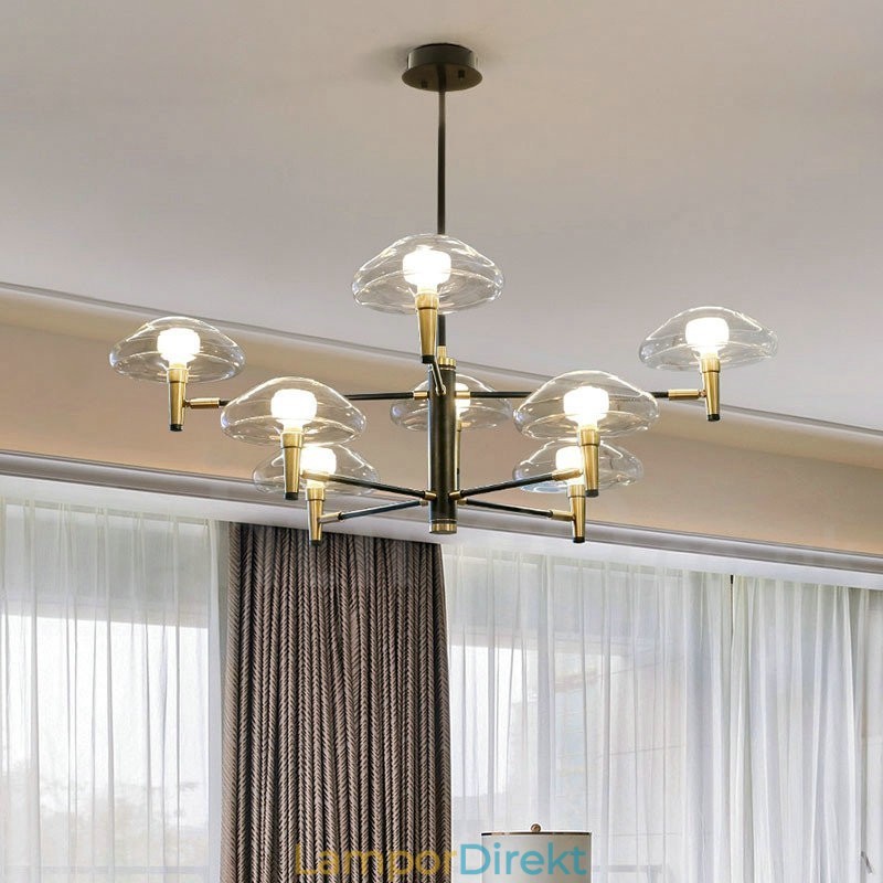 8 Light Uplight Galvaniserad, Målad Ljuskrona Med Glasskärmar
