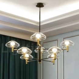 8 Light Uplight Galvaniserad, Målad Ljuskrona Med Glasskärmar