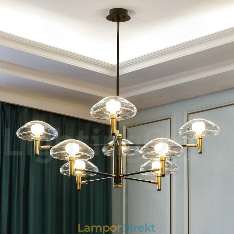 8 Light Uplight Galvaniserad, Målad Ljuskrona Med Glasskärmar