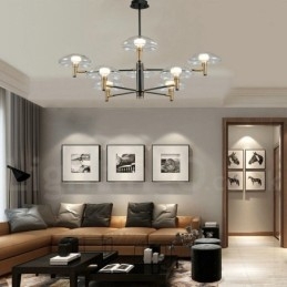 8 Light Uplight Galvaniserad, Målad Ljuskrona Med Glasskärmar