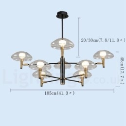 8 Light Uplight Galvaniserad, Målad Ljuskrona Med Glasskärmar