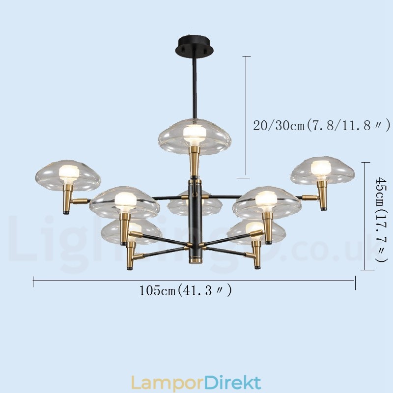 8 Light Uplight Galvaniserad, Målad Ljuskrona Med Glasskärmar