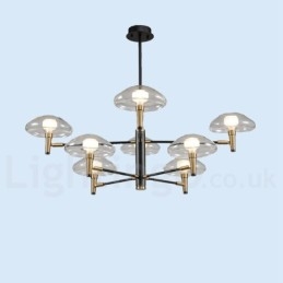 8 Light Uplight Galvaniserad, Målad Ljuskrona Med Glasskärmar