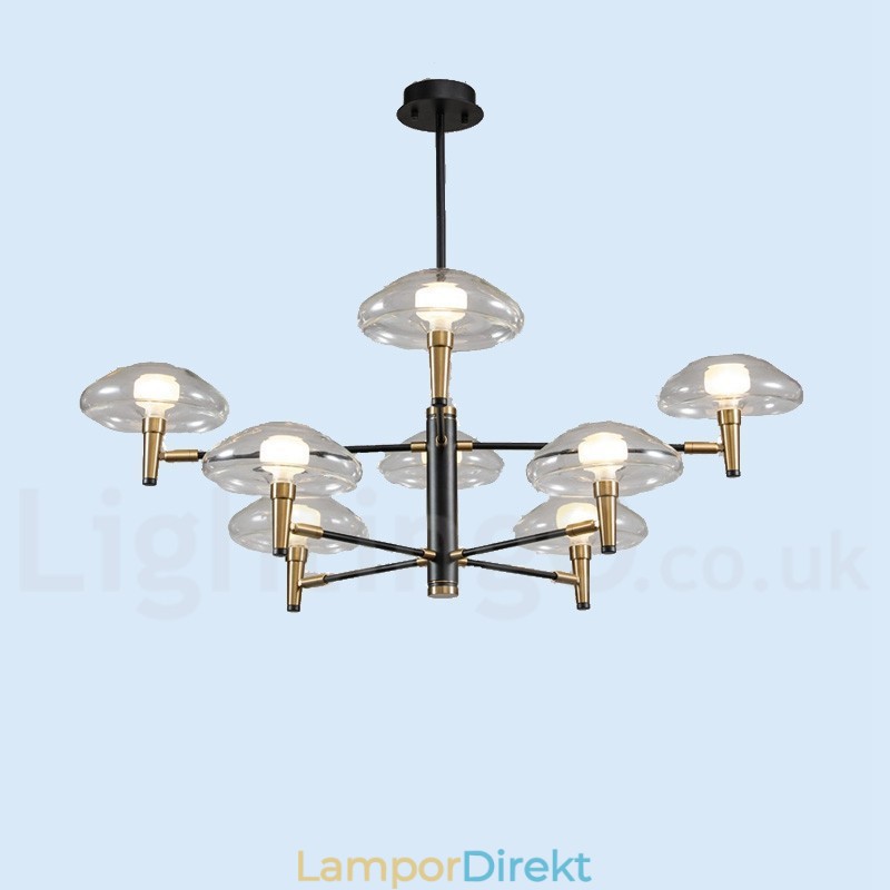 8 Light Uplight Galvaniserad, Målad Ljuskrona Med Glasskärmar
