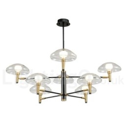 8 Light Uplight Galvaniserad, Målad Ljuskrona Med Glasskärmar