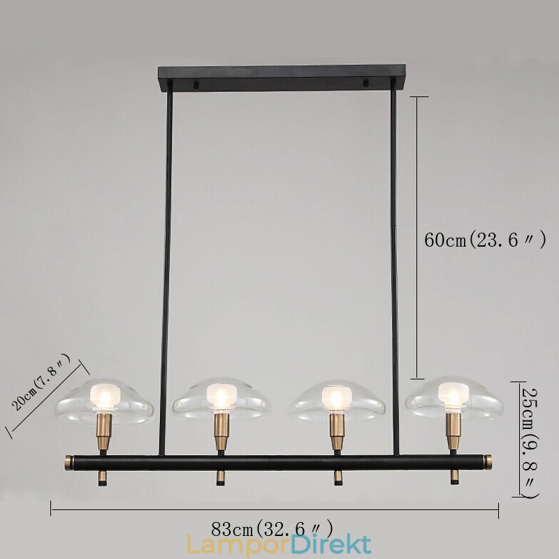 4 Ljus Linjär Uplight Galvaniserad, Målad Ljuskrona Med Glasskärmar