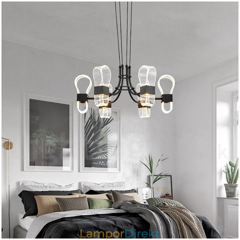 6 Ljus Nordisk Postmodern Design Ljuskrona Med Akrylskärmar