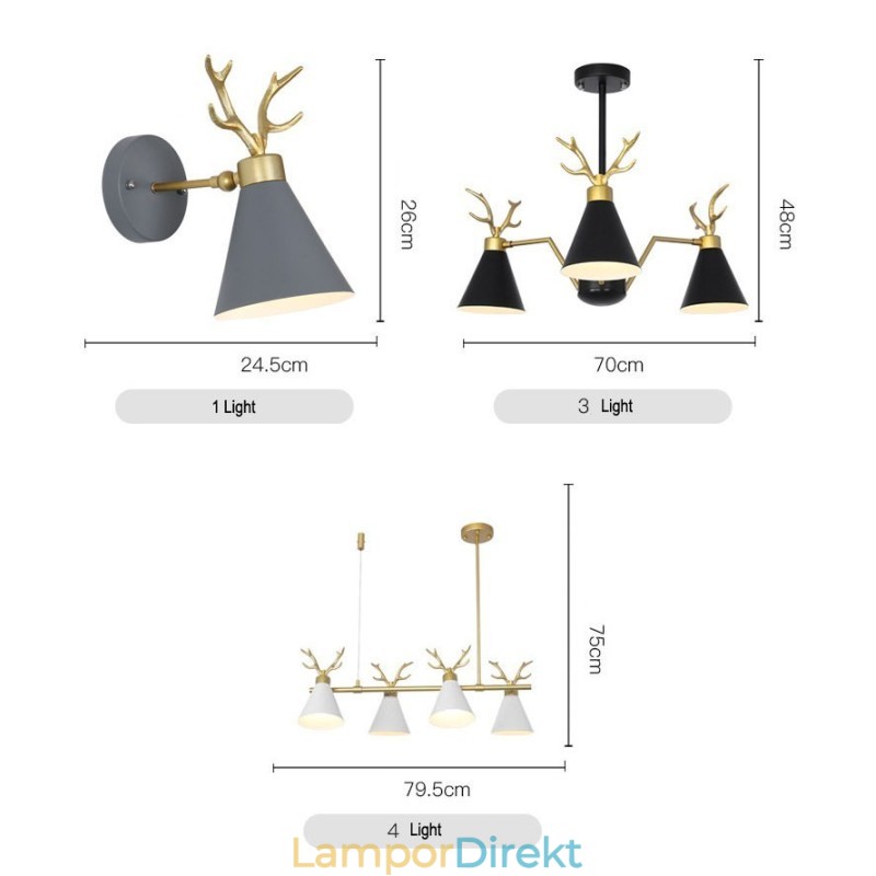 3 Ljus Nordic Macaron Modern Antlers Ljuskrona