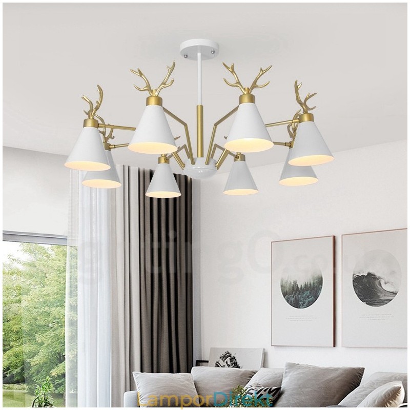 8 Light Nordic Macaron Modern Antlers Ljuskrona