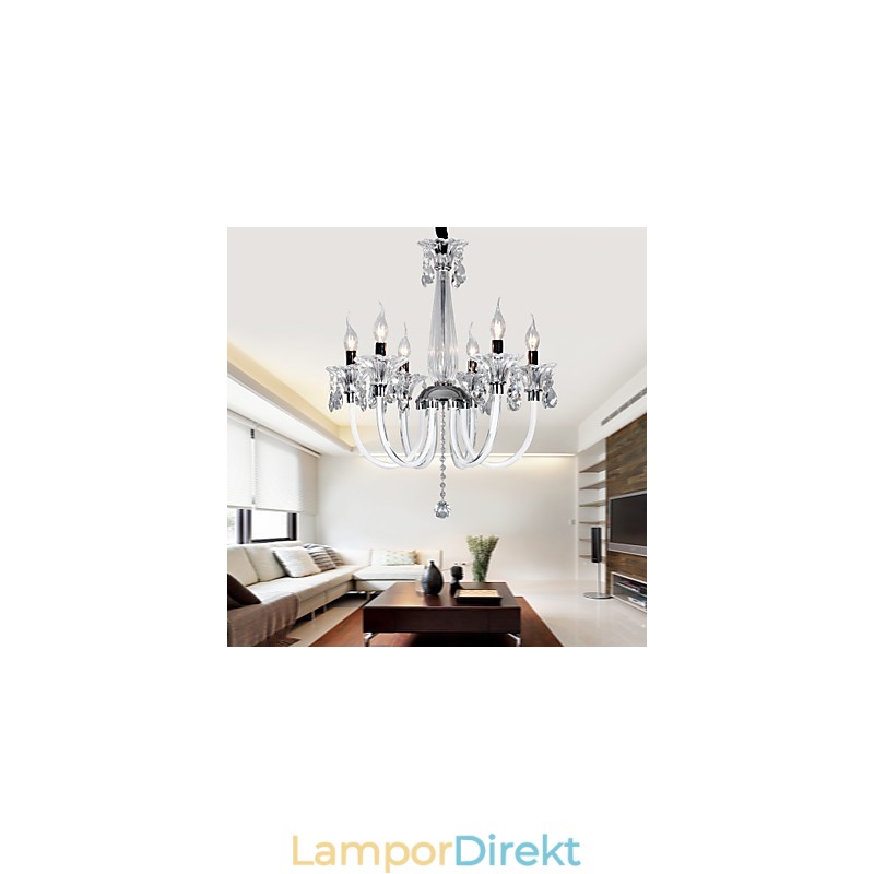 Elegant Kristallkrona Med 6 Lampor I Ljusglödlampa
