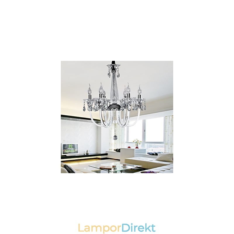 Elegant Kristallkrona Med 6 Lampor I Ljusglödlampa