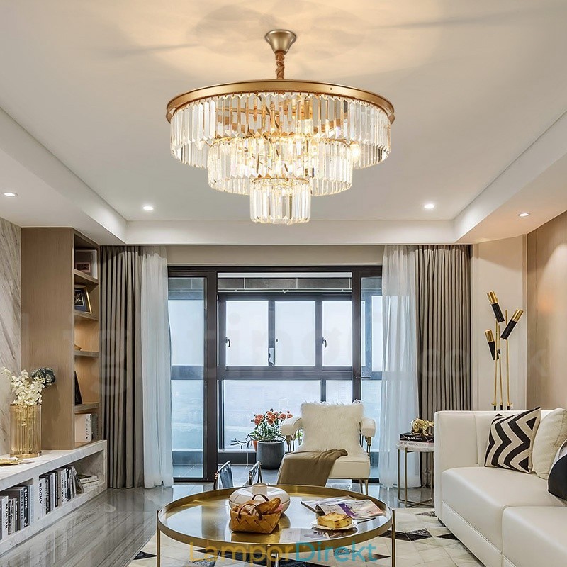 Postmodern Luxury Round K9 Crystal Pendant Chandelier Lights Exhibition Hall