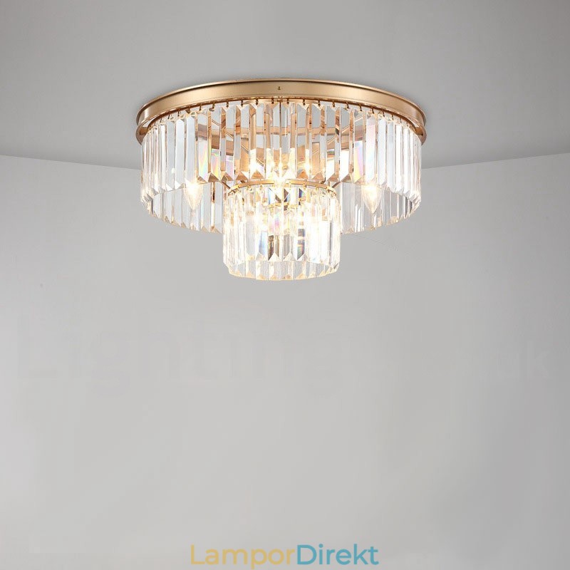 Postmodern Luxury Round K9 Crystal Flush Mount Ceiling Light Exhibition Hall