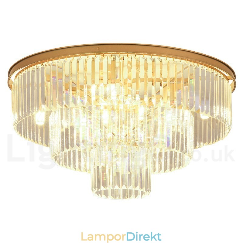 Postmodern Luxury Round K9 Crystal Flush Mount Ceiling Light Exhibition Hall