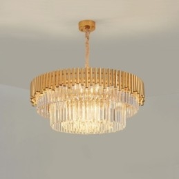Postmodern Guld Lyx Rund K9 Crystal Pendant Ljuskrona Lights Exhibition Hall