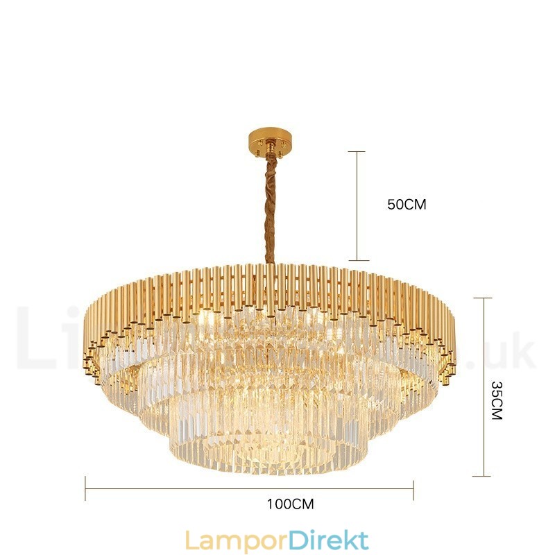 Postmodern Guld Lyx Rund K9 Crystal Pendant Ljuskrona Lights Exhibition Hall